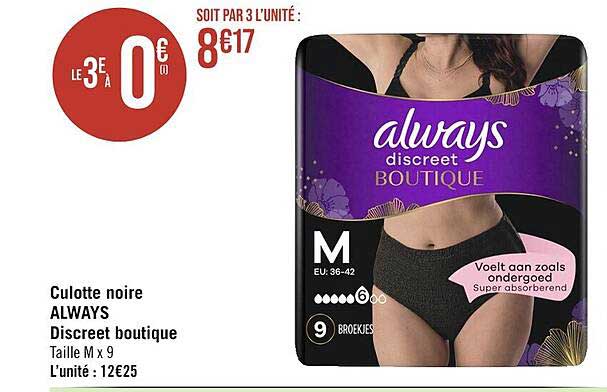 culotte noire always discreet boutique