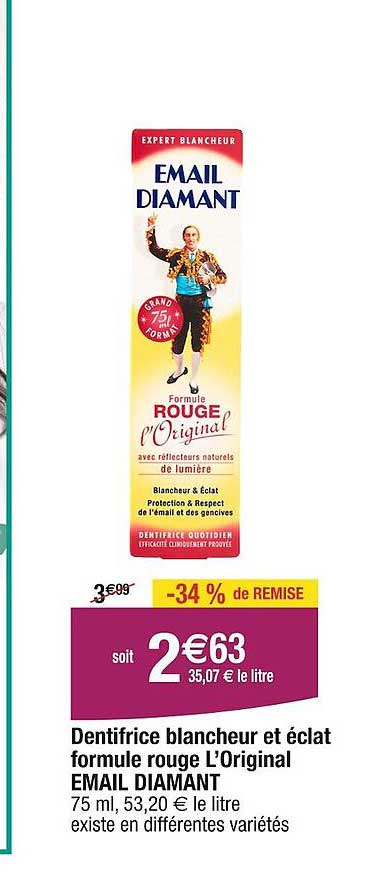 dentifrice blancheur et éclat formule rouge l'original email diamant