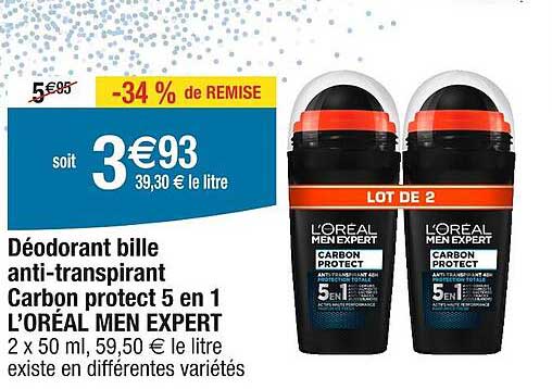 Déodorant Bille Anti-transpirant Carbon Protect 5 En 1 L'oréal Men Expert