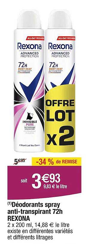 déodorants spray anti-transpirant 72 h rexona
