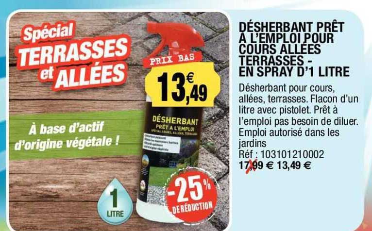 désherbant prêt à l'emploi pour cours allées terrasses - en spray d'1 litre