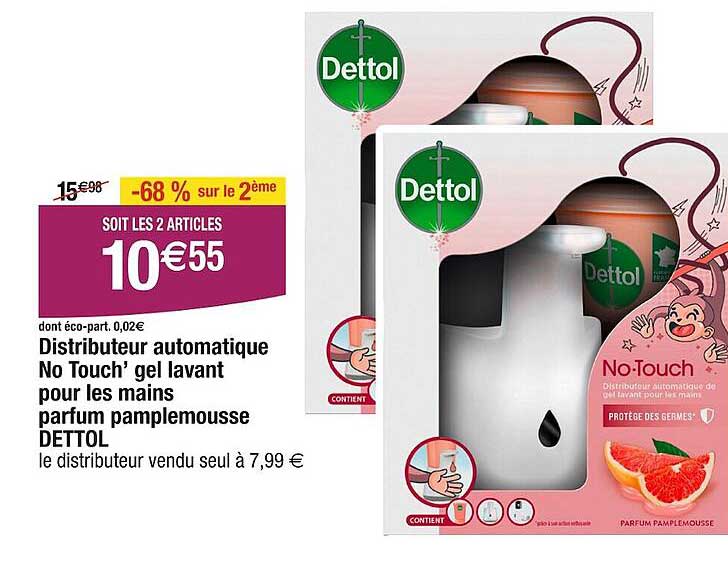 Distributeur Automatique No Touch' Gel Lavant Pour Les Mains Parfum Pamplemousse Dettol