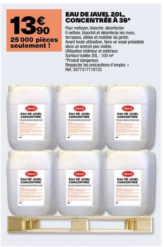 eau de javel 20 l, concentrée à 36°
