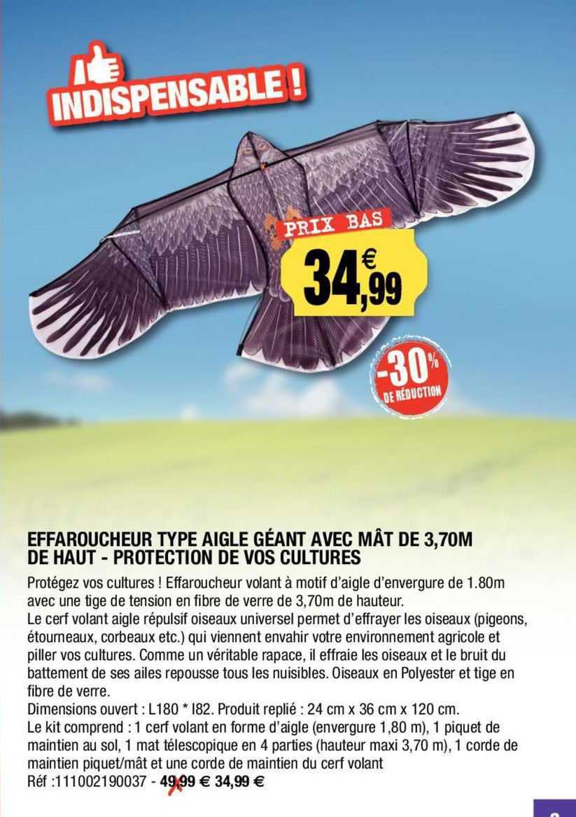 effaroucheur type aigle géant avec mât de 3,70 m de haut - protection de cultures