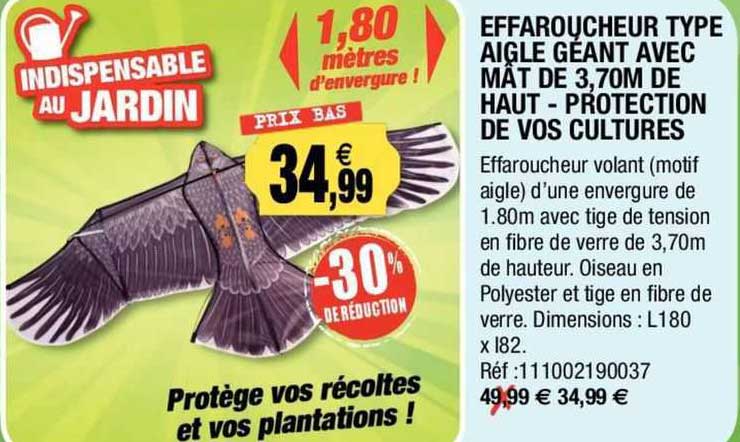 effaroucheur type aigle géant avec mât de 3,70m de haut - protection de vos cultures