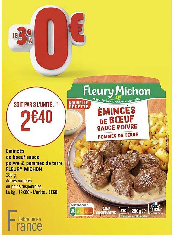 émincés de bœuf sauce poivre & pommes de terre fleury michon