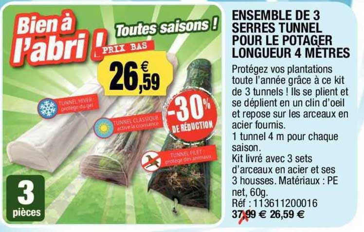 ensemble de 3 serres tunnel pour le potager longueur 4 mètres