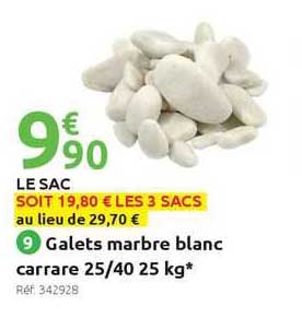 galets marbre blanc carrare 25/40 25 kg