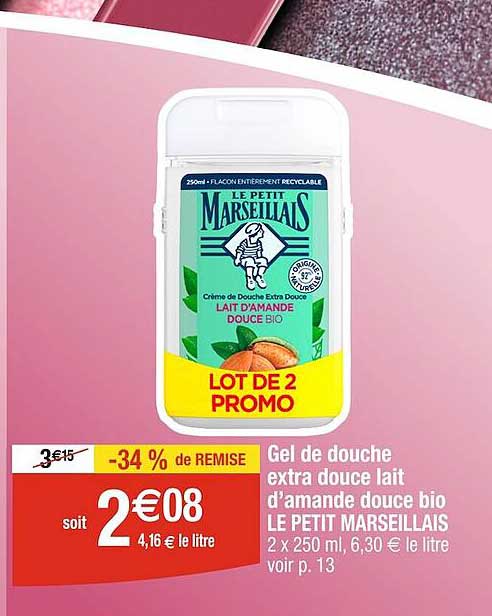 Gel De Douche Extra Douce Lati D'amande Douce Bio Le Petit Marseillais