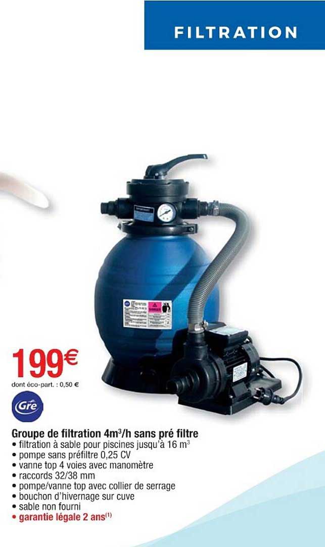 groupe de filtration 4m³/h sans pré filtre gré
