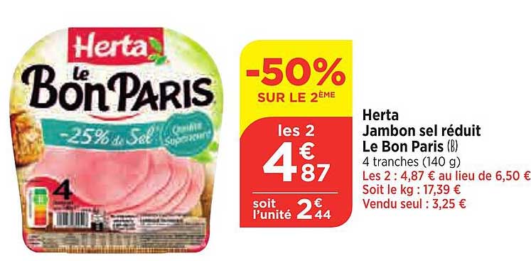 herta jambon sel réduit le bon paris