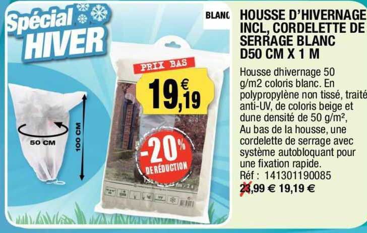 housse d'hivernage incl, cordelette de serrage blanc d50 cm x 1 m