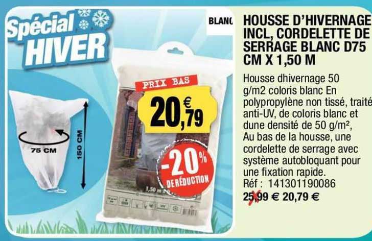 housse d'hivernage incl, cordelette de serrage blanc d75 cm x 1,50 m