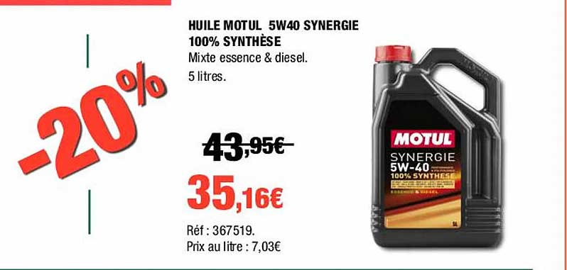 huile motul 5w40 synergie 100% synthèse