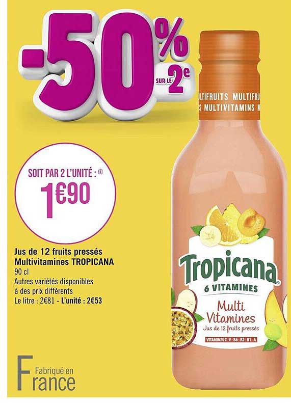 jus de 12 fruits pressés multivitamines tropicana