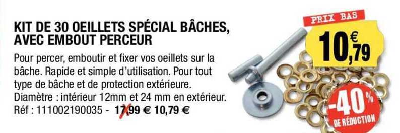 Kit De 30 œillets Spécial Bâches, Avec Embout Perceur