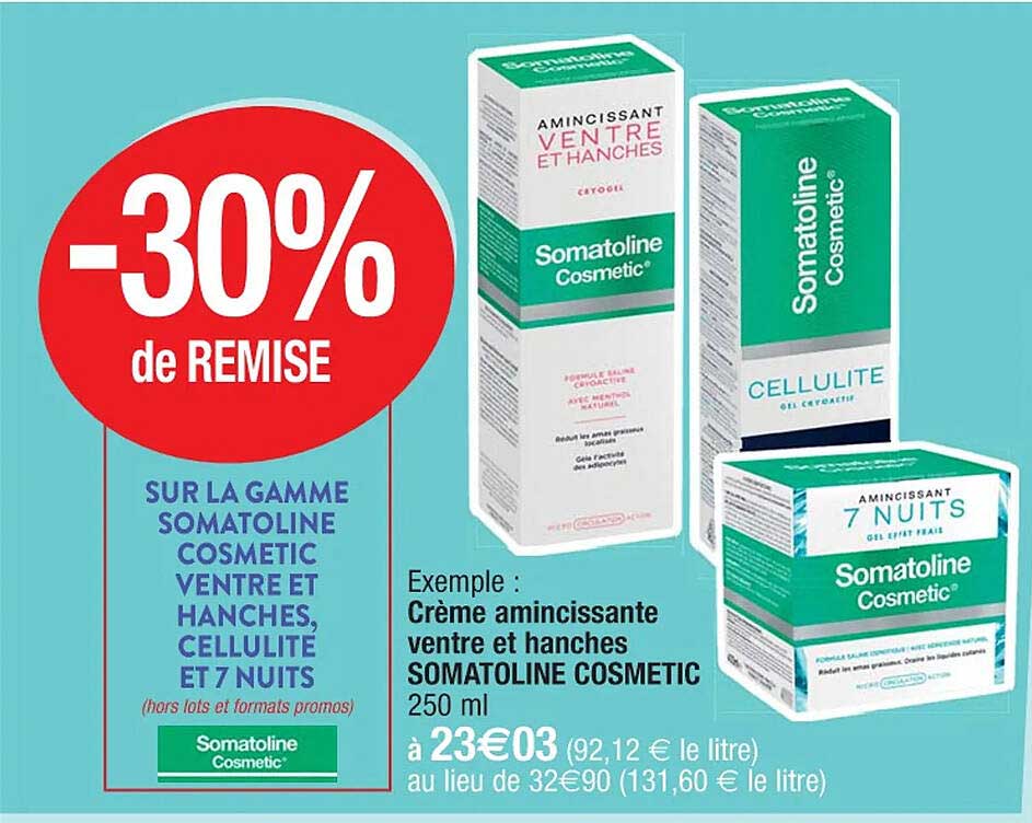 la gamme somatoline cosmetic ventre et hanches, cellulite et 7 nuits