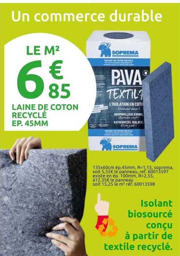 laine de coton recyclé ép. 45 mm
