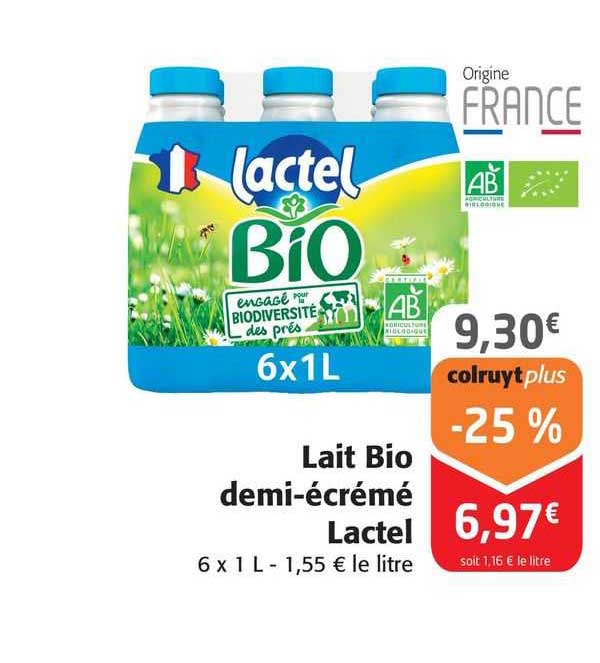 lait bio demi-écrémé lactel