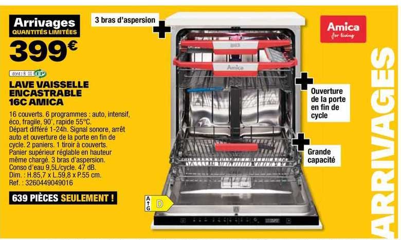 lave vaisselle encastrable 16 c amica