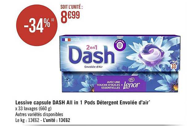 lessive capsule dash all in 1 pods détergent envolée d'air