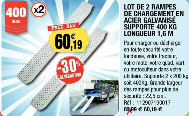 lot de 2 rampes de chargement en acier galvanisé supporte 400 kg longueur 1,6 m