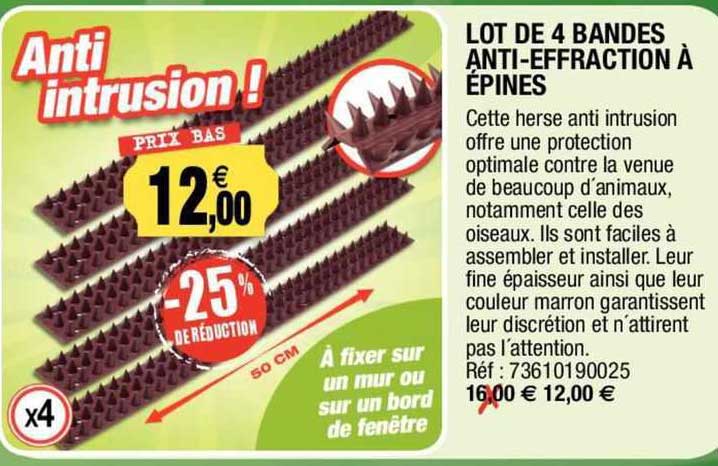 lot de 4 bandes anti-effraction à épines
