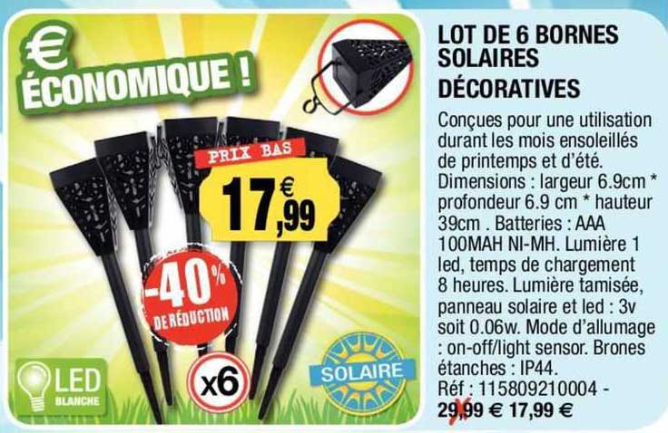Lot De 6 Bornes Solaires Décoratives
