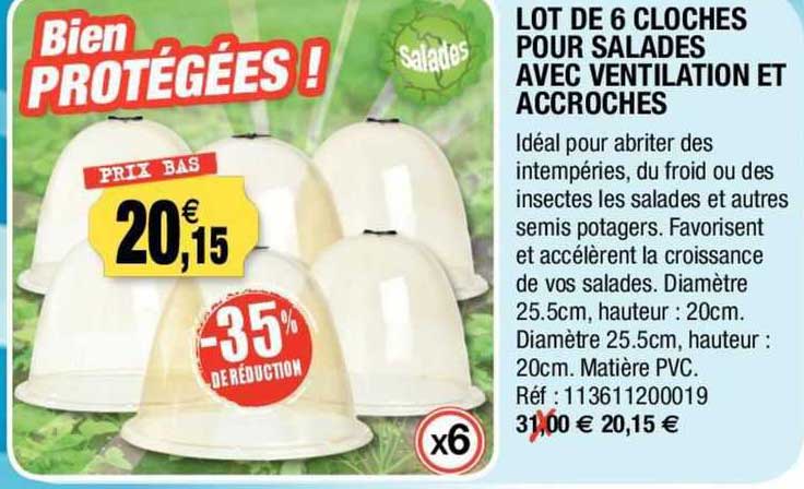 lot de 6 cloches pour salades avec ventillation et accroches
