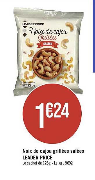 noix de cajou grillées salées leader price