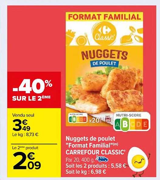 nuggets de poulet "format familial" carrefour classic'