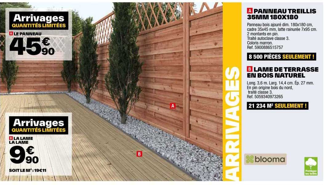 Panneau Treillis 35 Mm 180 X 180, Lame De Terrasse En Bois Naturel Blooma