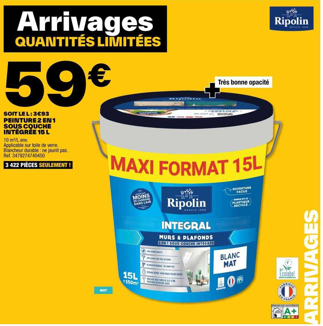peinture 2 en 1 sous couche intégrée 15 l ripolin