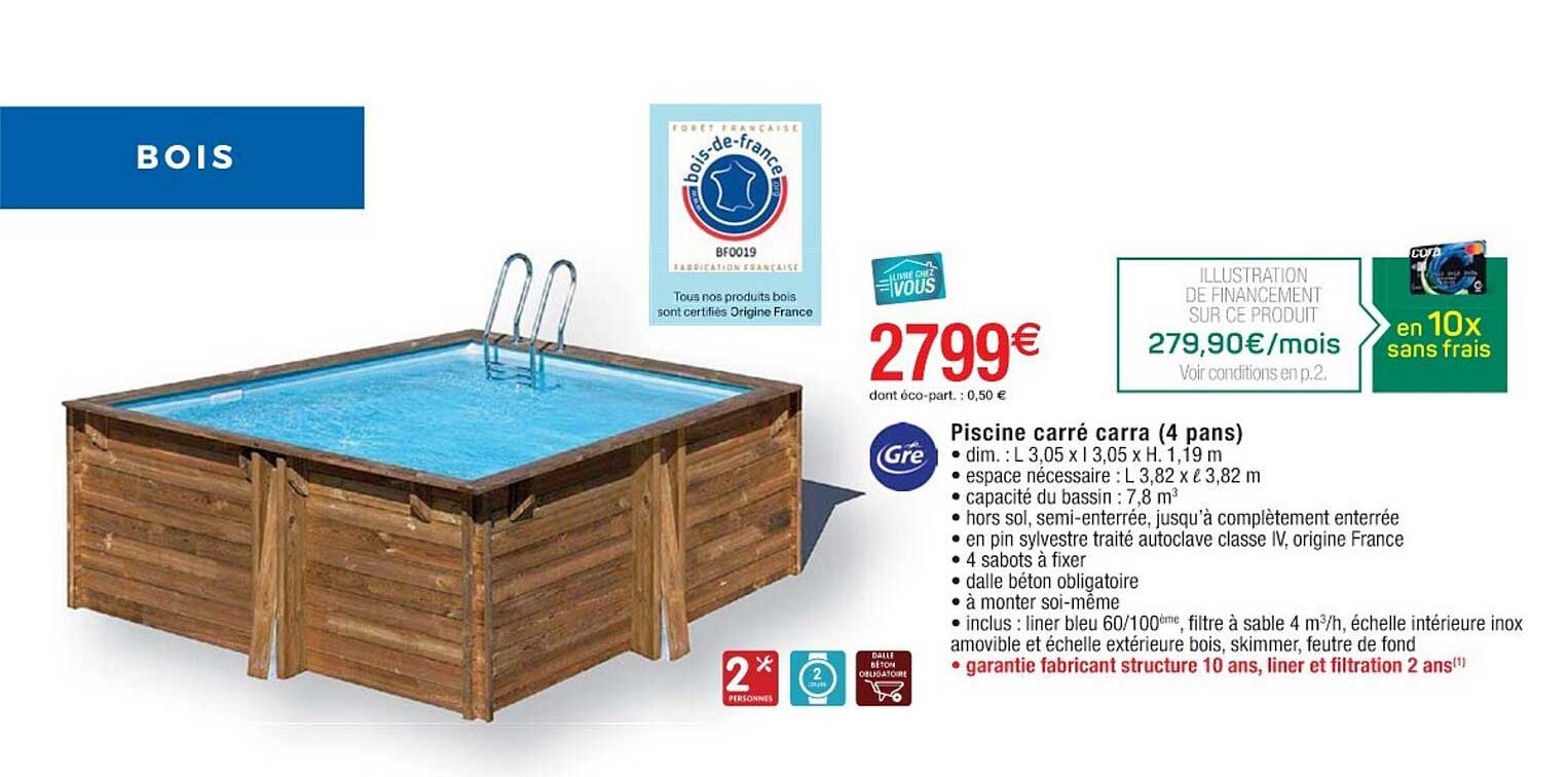 piscine carré carra (4 pans) gré