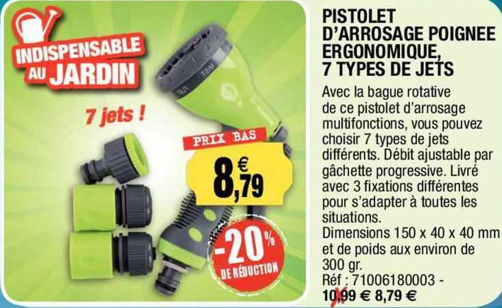pistolet d'arrosage poignée ergonomique, 7 types de jets