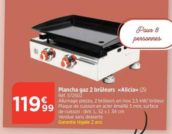 plancha gaz 2 brûleurs «alicia»