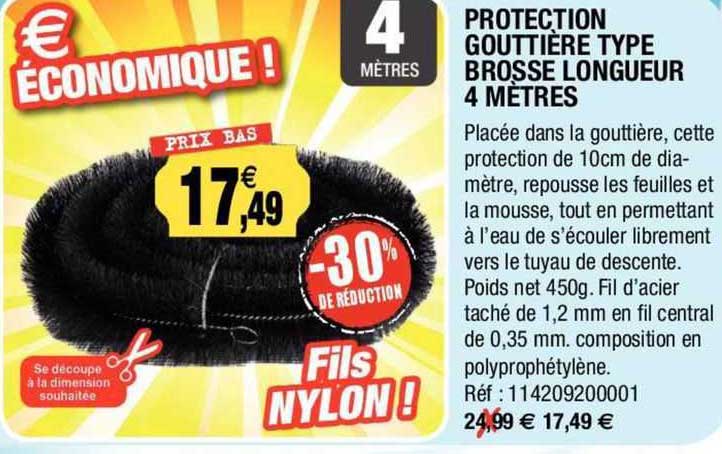 protection gouttière type brosse longueur 4 mètres