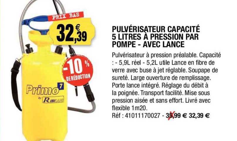 pulvérisateur capacité 5 litres à pression par pompe - avec lance