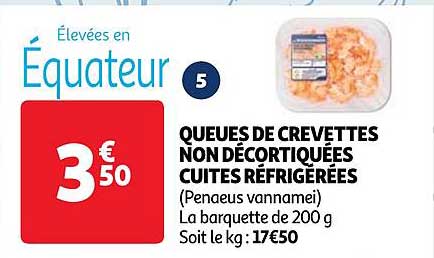 queues de crevettes non décortiquées cuites réfrigérées