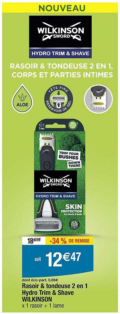 rasoir & tondeuse 2 en 1 hydro trim & shave wilkinson
