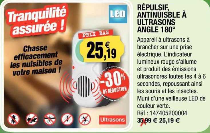 répulsif antinuisible à ultrasons angle 180°
