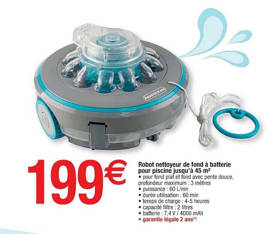 robot nettoyeur de fond à batterie pour piscine jusqu'à 45 m²