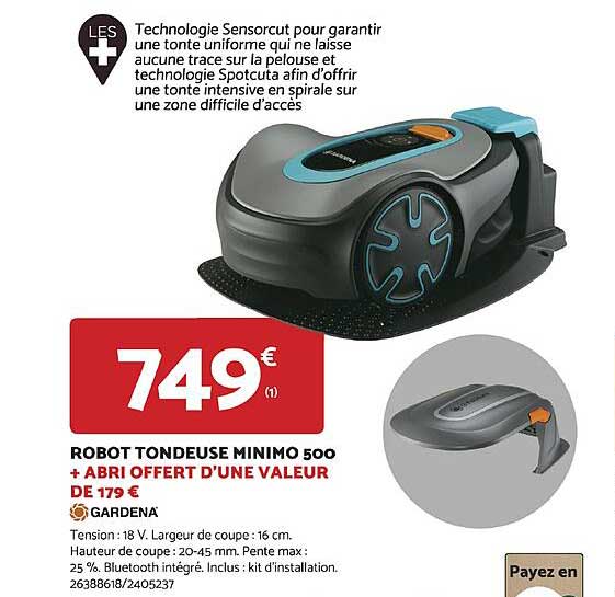 robot tondeuse minimo 500 + abri offert gardena