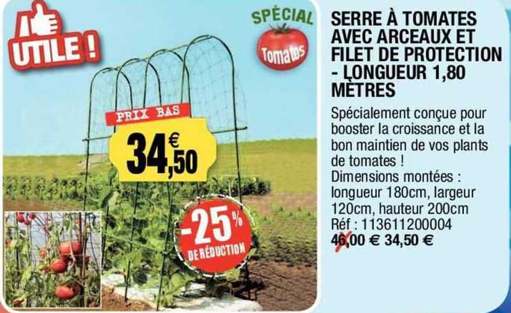 serre à tomates avec arceaux et filet de protection - longueur 1,80 mètres