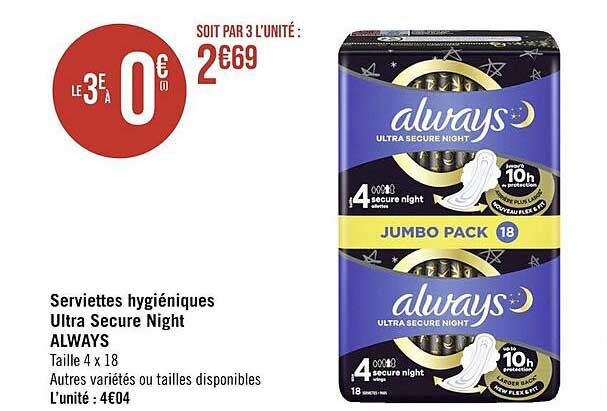 serviettes hygéniques ultra secure night always