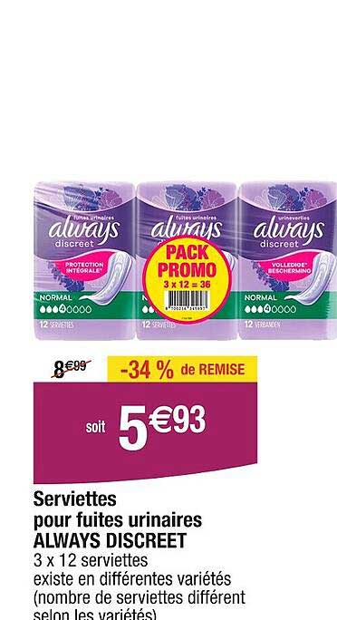 serviettes puor fruites urinaires always discreet