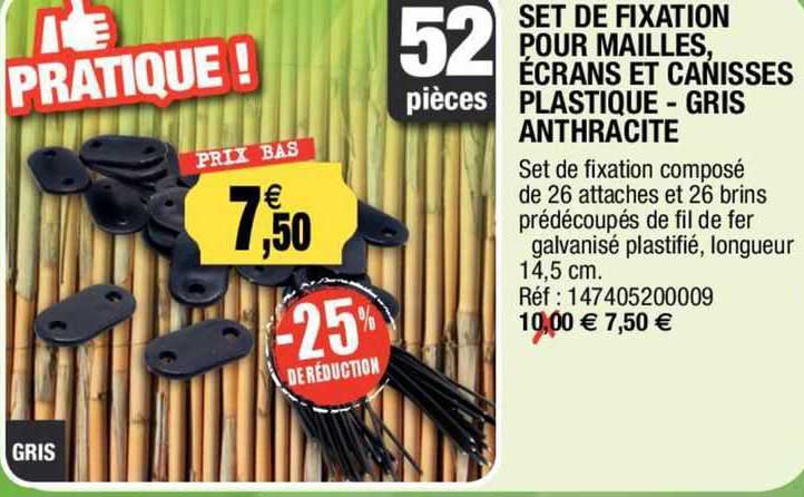 set de fixation pour mailles, écrans et canisses plastique - gris anthracite