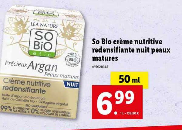 so bio crème nutritive redensifiante nuit peaux matures