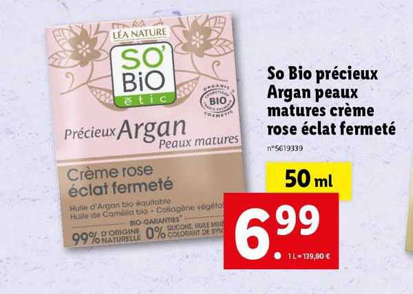 so bio précieux argan peaux matures crème rose éclat fermeté