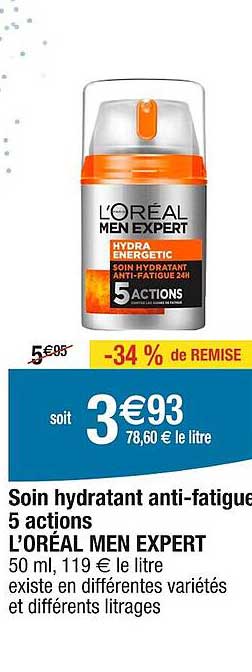 soin hydratant anti-fatigue 5 actions l'oréal men expert